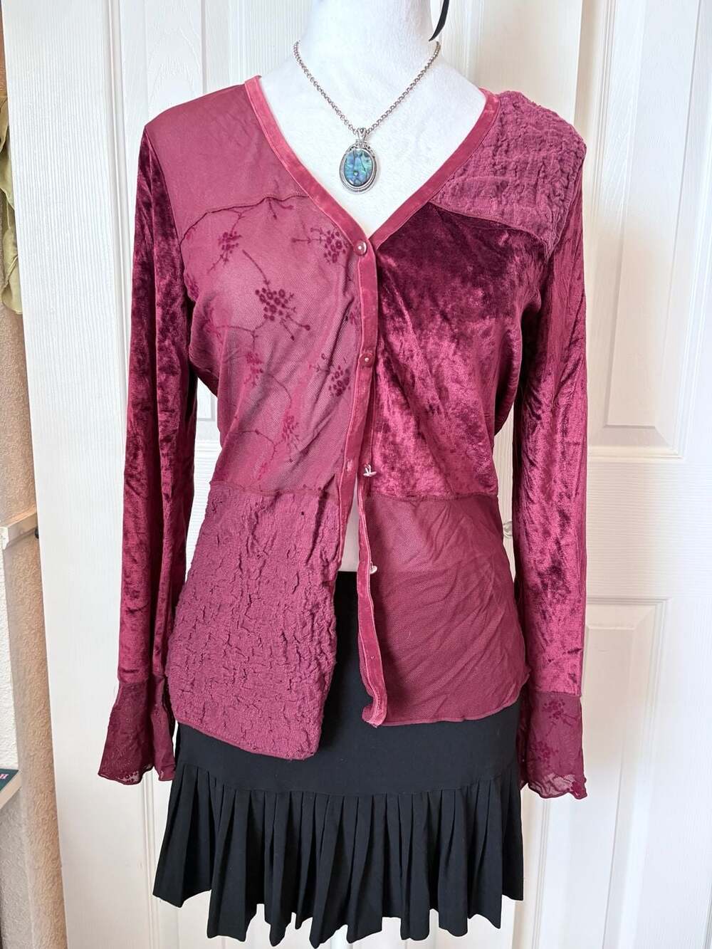 Y2K Whimsical Boho Patchwork Button-up Long Sleeve Top Size S